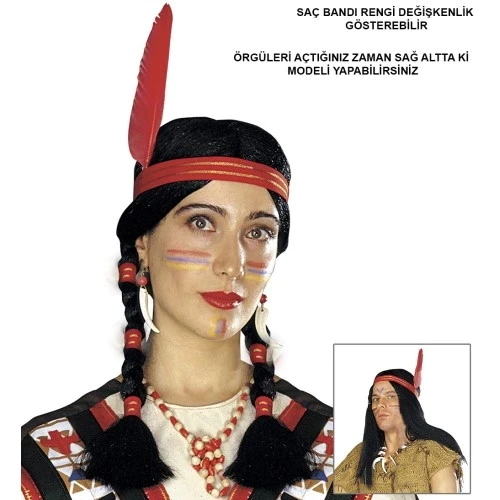 Tüylü Örgülü Kızılderili Parti Peruğu ürün görseli 1