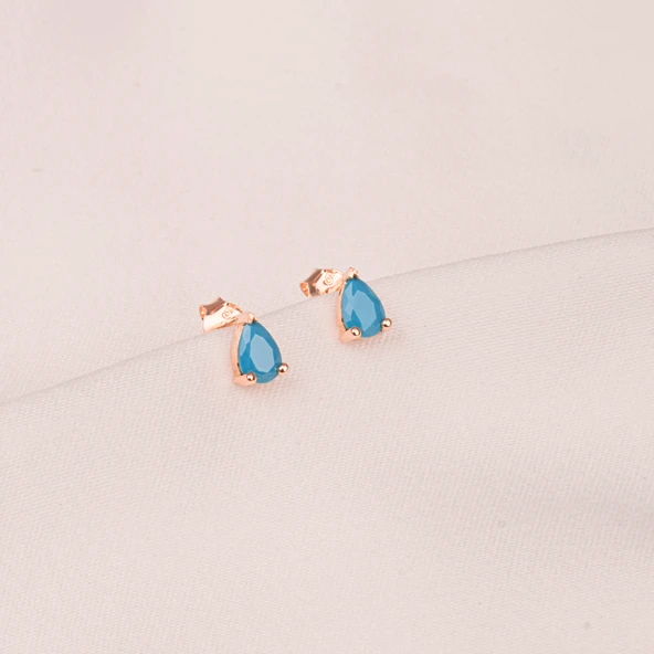 Gümüş Küpe - 925 Ayar Gümüş Damla Modelli Firuze (Turkuaz) Taşlı Küpe - 7