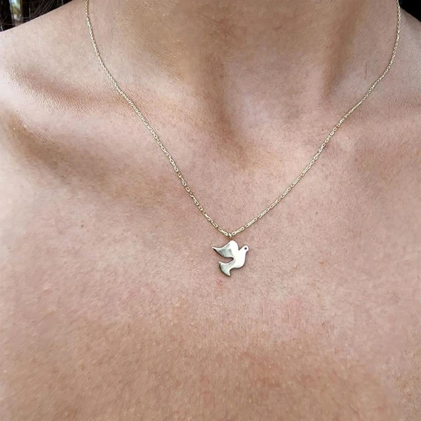 Gümüş Kolye - Talih Kuşu Taşsız Tasarım Modern Gündelik Taşsız 925 Ayar Gümüş Kolye - Güvercin Kolye - 5