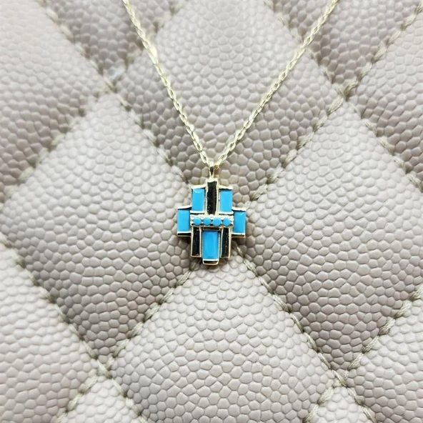 Gümüş Kolye - Çoklu Baget Enerji 925 Ayar Gümüş Kolye-Firuze Taşlı Baget Hediyelik Gümüş Kolye