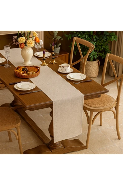 Ham Kumaş Masa Runner Doğal Kumaş, Şık Sofra Dekorasyonu 35x210