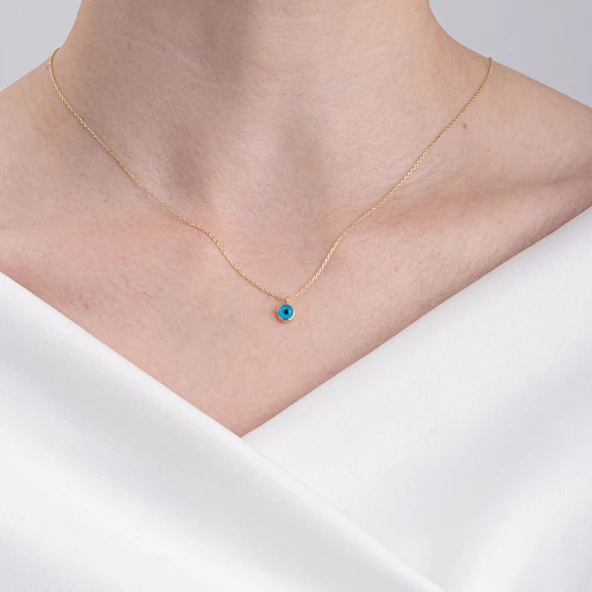 Gümüş Kolye - Mavi Nazar Boncuğu Göz Sade 925 Ayar Gümüş Kolye - Nazar Boncuğu 925 Ayar Gümüş Kolye - Resim 3