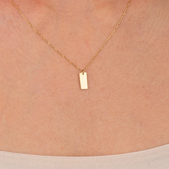 Gümüş Kolye - Harf Yazılabilir Dikdörtgen Plaka 925 Ayar Gümüş Kolye