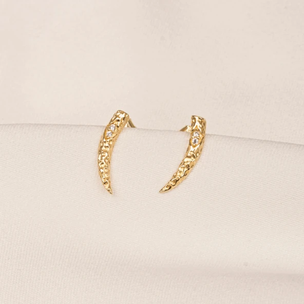 Gümüş Küpe - 925 Ayar Gümüş Minimal Taşlı Dövülü Küpe - 5