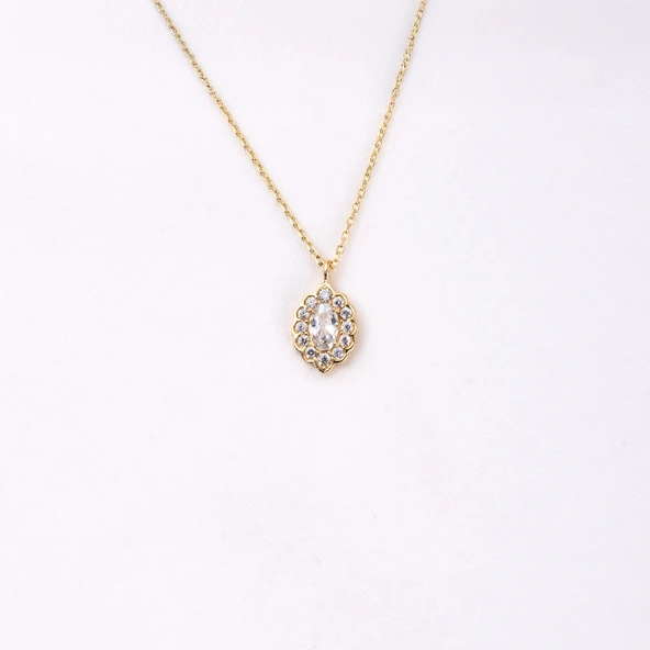 Gümüş Kolye - Oval Signity (Zirkon) Taşlı Modern Tasarım 925 Ayar Gümüş Kolye - 4