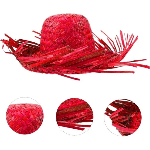Tropikal Parti Kırmızı Hasır Hawaii Şapkası ürün görseli