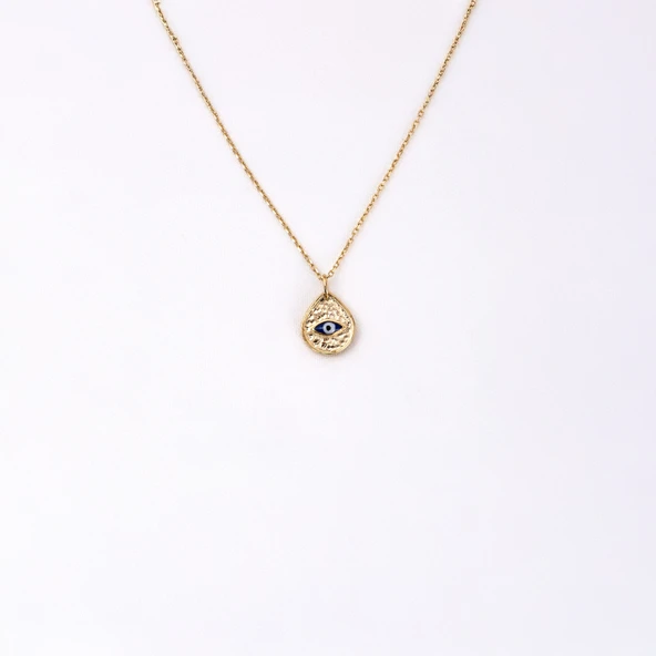 Gümüş Kolye - Damla Mekik Gözlü Çift Renk Mineli 925 Ayar Gümüş Kolye - İki Farklı Renk Gümüş Kolye - 7