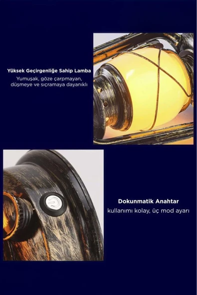 Nostaljik Retro Şarjlı Led Gaz Lambası Görünümlü Gece Lambası - Resim 3