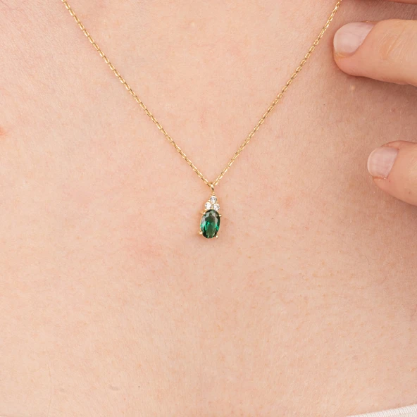 Gümüş Kolye - Zümrüt Oval Taşlı 925 Ayar Gümüş Kolye - 5