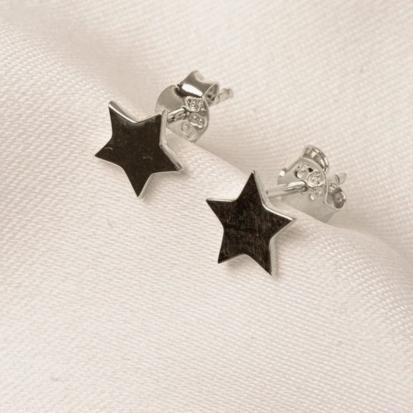 Gümüş Küpe - 925 Ayar Gümüş Minimal Yıldız Figürlü Küpe - 6