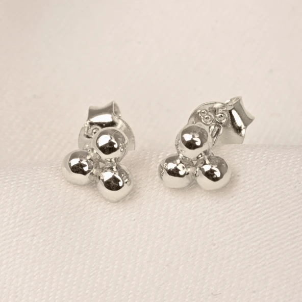 Gümüş Küpe - 925 Ayar Gümüş Üç Toplu Minimal Küpe - 8