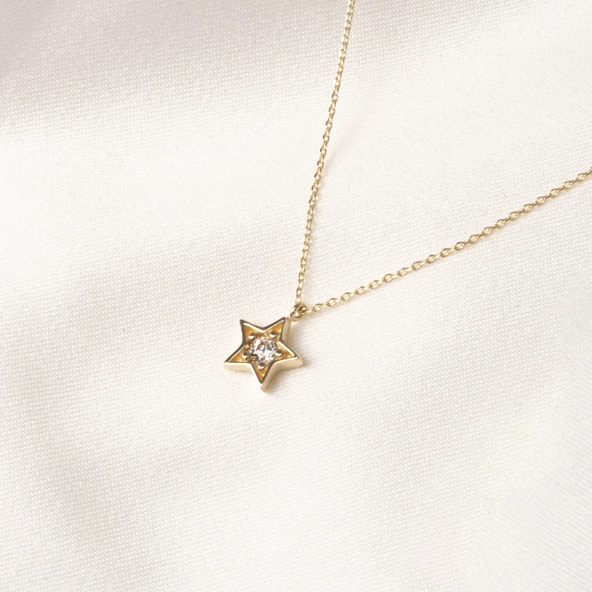 Gümüş Kolye - Zirkon Taşlı Yıldız Desenli 925 Ayar Gümüş Kolye - 8