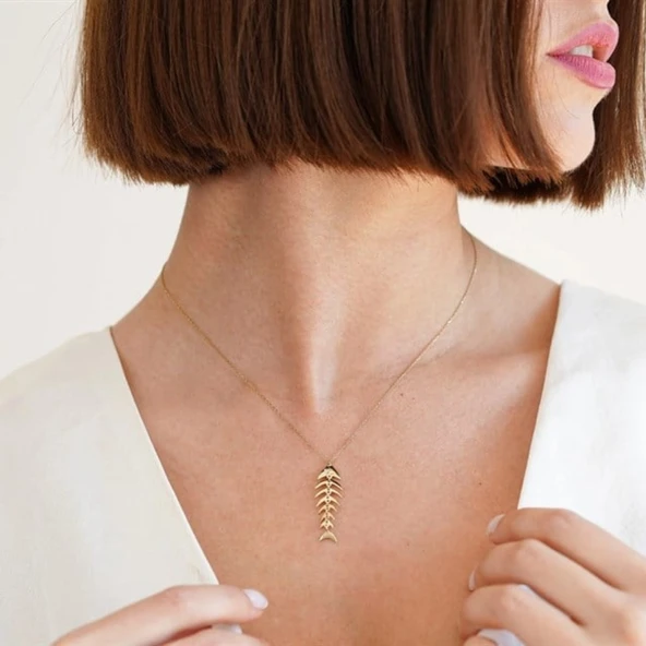 Gümüş Kolye - Balık Kılçığı Gümüş Kolye-Balık Kolye 925 Ayar Gümüş-Hediye Gümüş Kolye - 4