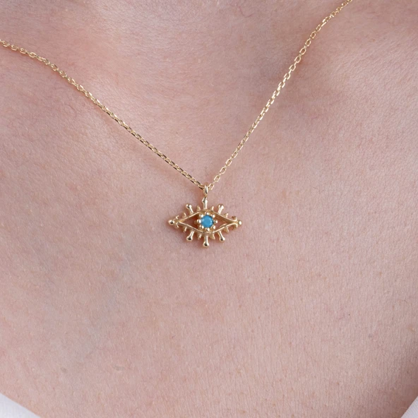 Gümüş Kolye - Firuze Taşlı Göz Tasarım 925 Ayar Gümüş Kolye-Minimal Göz Şık Tasarım Gümüş Kolye - 2