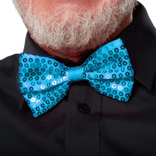 Açık Mavi Turkuaz Payetli Pullu Papyon ürün görseli 1