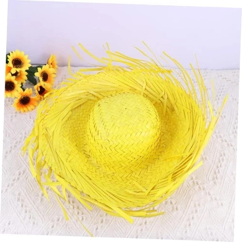 Tropikal Parti Sarı Hasır Hawaii Şapkası - Resim 4