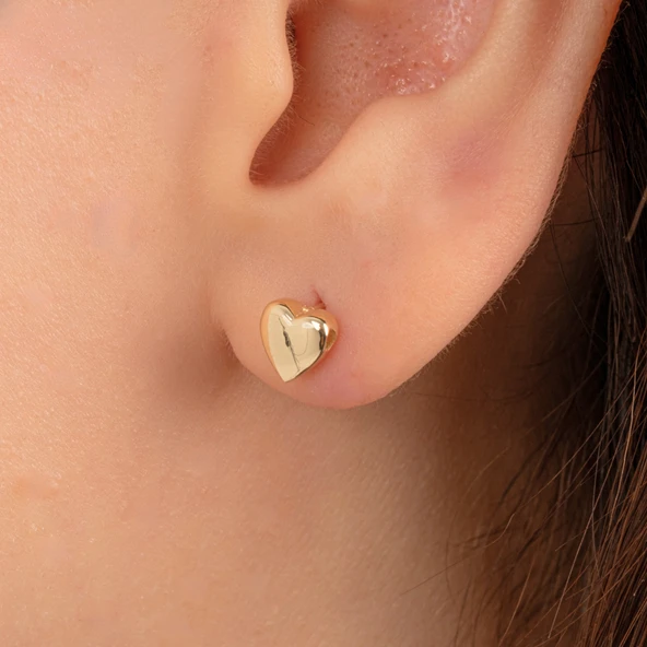 Gümüş Küpe - 925 Ayar Gümüş Minimal Kalp Figürlü Küpe