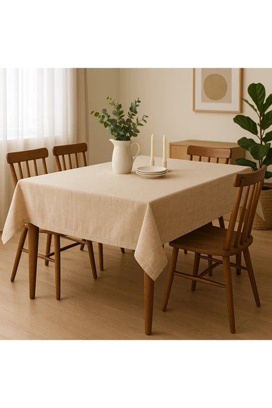 Ham Kumaş 6 Kişilik Masa Örtüsü Doğal Pamuklu Kumaş Yıkanabilir, Şık ve Sade Tasarım