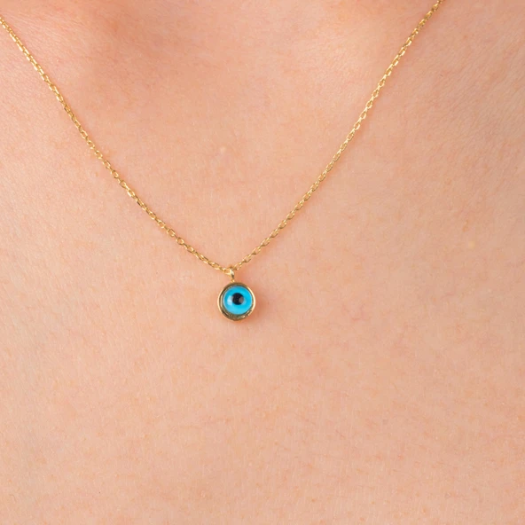 Gümüş Kolye - Mavi Nazar Boncuğu Göz Sade 925 Ayar Gümüş Kolye - Nazar Boncuğu 925 Ayar Gümüş Kolye - Resim 7