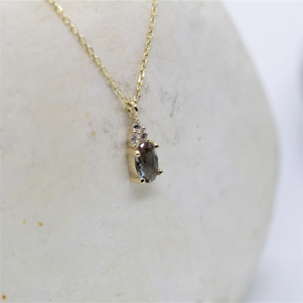 Gümüş Kolye - 0.60 CT Zultanit 0.10 CT Pırlanta(Sıignity)Taşlı Modern Tasarım Kolye- Hediyelik Kolye - 3