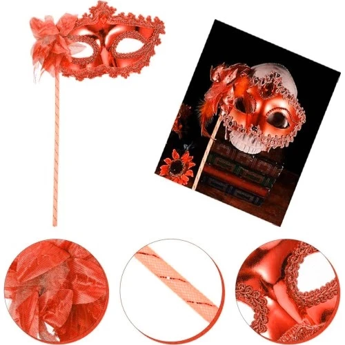 Kırmızı Işıltılı Tutmalı Fotoğraf Çekimi Maskesi ürün görseli 1