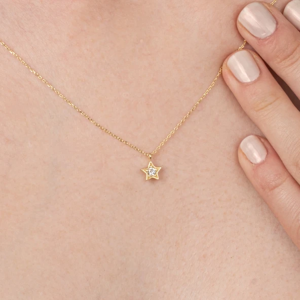 Gümüş Kolye - Zirkon Taşlı Yıldız Desenli 925 Ayar Gümüş Kolye - 4