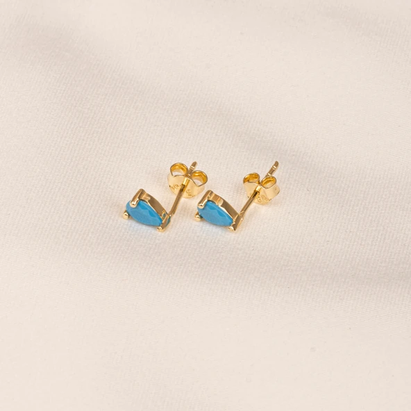 Gümüş Küpe - 925 Ayar Gümüş Damla Modelli Firuze (Turkuaz) Taşlı Küpe - 5