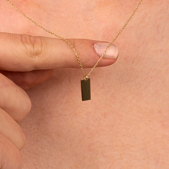 Gümüş Kolye - Harf Yazılabilir Dikdörtgen Plaka 925 Ayar Gümüş Kolye - 5