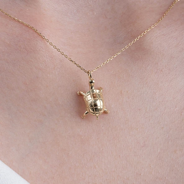 Gümüş Kolye - Taşsız Kaplumbaga Minimal Modern Gümüş Kolye - Hediyelik Kaplumbaga Gümüş Kolye