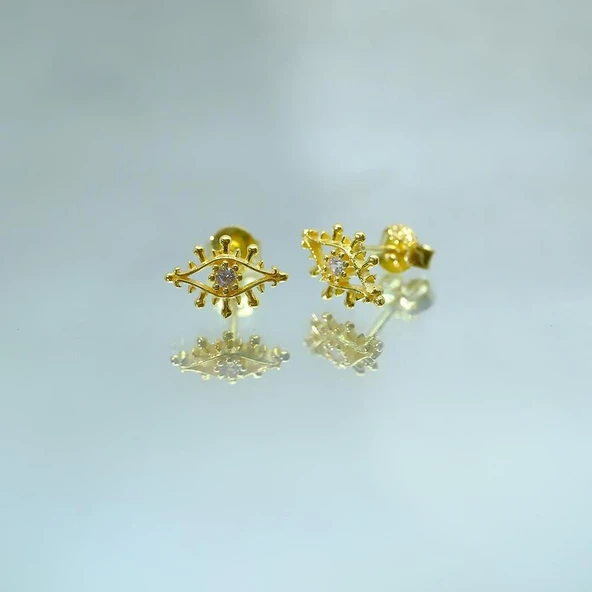 Gümüş Küpe - Kadın Minimal Zirkon Taşlı Göz Tasarım 925 Ayar Gümüş Küpe - 2