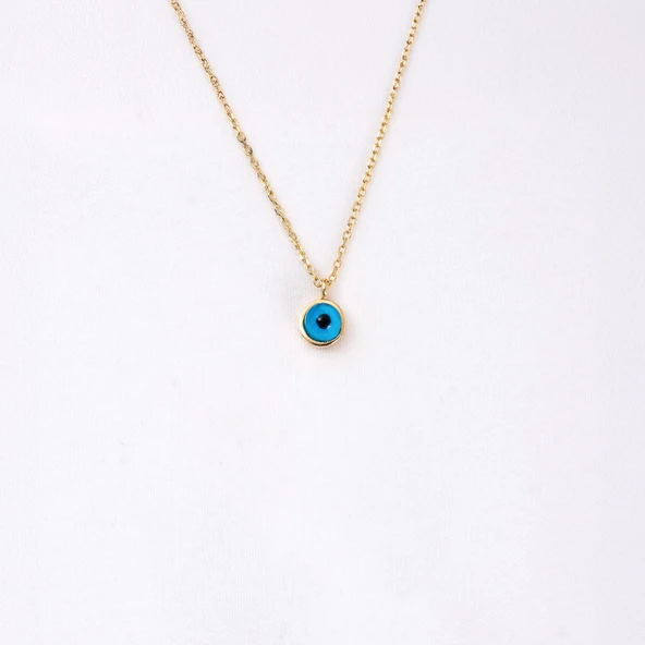 Gümüş Kolye - Mavi Nazar Boncuğu Göz Sade 925 Ayar Gümüş Kolye - Nazar Boncuğu 925 Ayar Gümüş Kolye - Resim 4