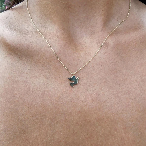 Gümüş Kolye - Talih Kuşu Taşsız Tasarım Modern Gündelik Taşsız 925 Ayar Gümüş Kolye - Güvercin Kolye - 2