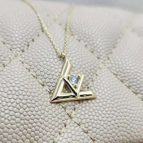 Gümüş Kolye - 0.20 Karat Pırlanta Möntürü (Signity Swarovski) Taşlı V Tasarım 925 Ayar Gümüş Kolye - 2