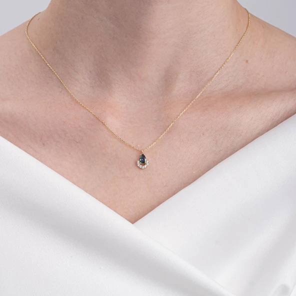 Gümüş Kolye - 0.50 Karat Mistik Topaz Damla Ay Tasarım Doğal Taşlı 925 Ayar Gümüş Kolye - Resim 3