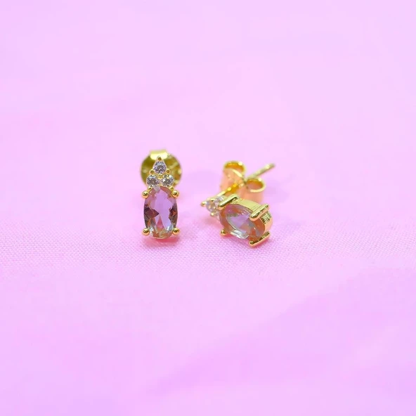 Gümüş Küpe - 925 Ayar 1.10 Karat Zultanit (Renk Değiştiren) Taşlı Oval Model Gümüş Küpe - 2