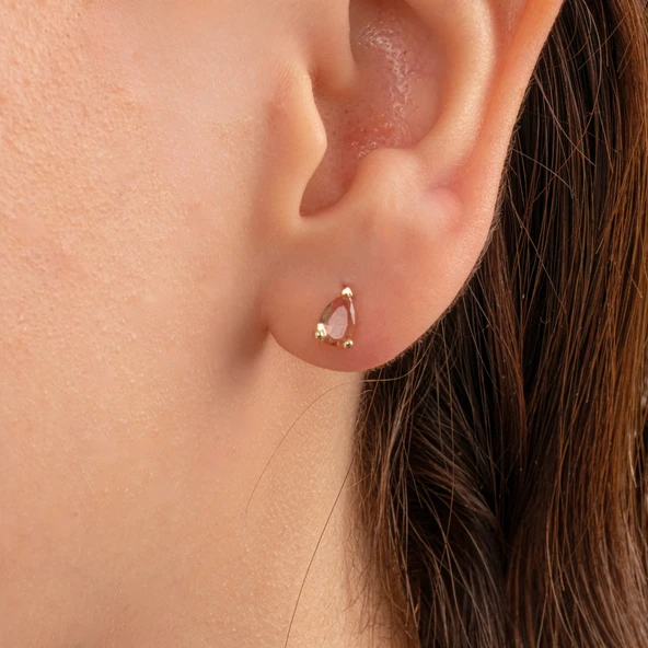 Gümüş Küpe - 925 Ayar Gümüş Damla Desenli Zultanit Taşlı Küpe - 2