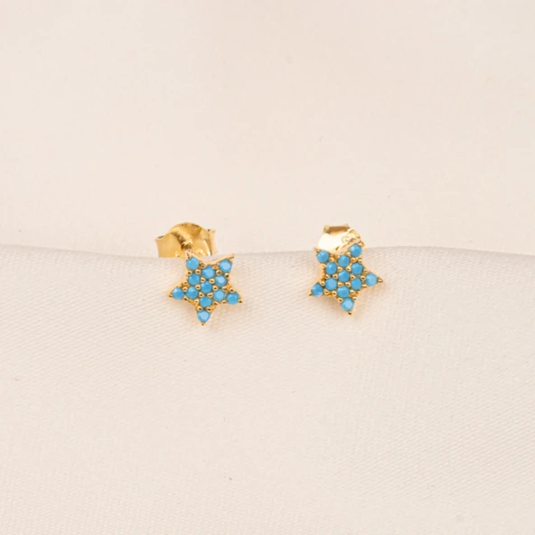 Gümüş Küpe - 925 Ayar Gümüş Firuze (Turkuaz) Taşlı Minimal Yıldız Küpe - 4