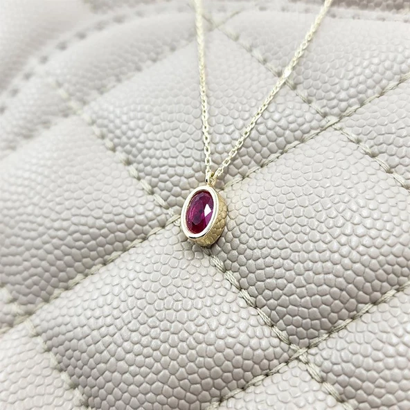 Gümüş Kolye - 1.05 Karat Ruby Taşlı Tasarım Modern 925 Ayar Gümüş Kolye - Ruby Taşlı Hediyelik Kolye - 6