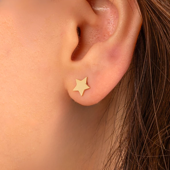 Gümüş Küpe - 925 Ayar Gümüş Minimal Yıldız Figürlü Küpe