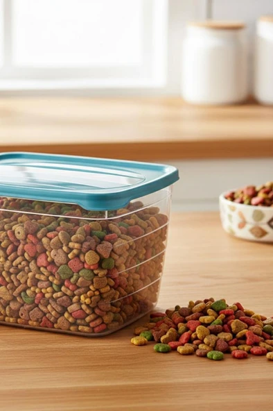 Evcil Hayvan Kuru Mama Saklama Kabı 6 Litre, Şeffaf Gövdeli Kedi Köpek Mama Kutusu BPA İçermez - Resim 3