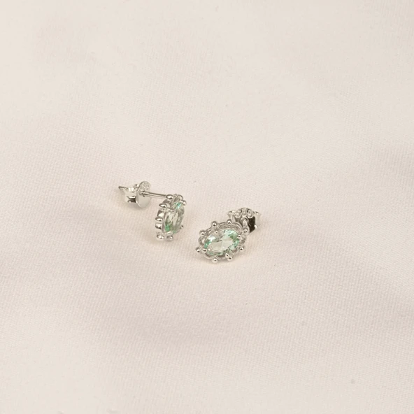 Gümüş Küpe - 925 Ayar Gümüş Vintage Tasarım Green Topaz (Su Yeşili) Taşlı Küpe - 6