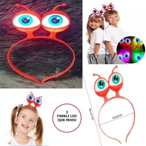 Led Işıklı & Pilli Uzaylı Göz Parti Tacı Kırmızı Renk ürün görseli 1