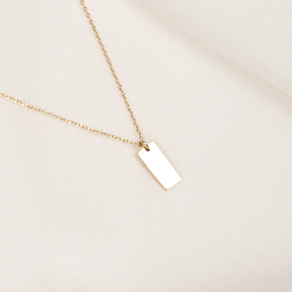 Gümüş Kolye - Harf Yazılabilir Dikdörtgen Plaka 925 Ayar Gümüş Kolye - 2