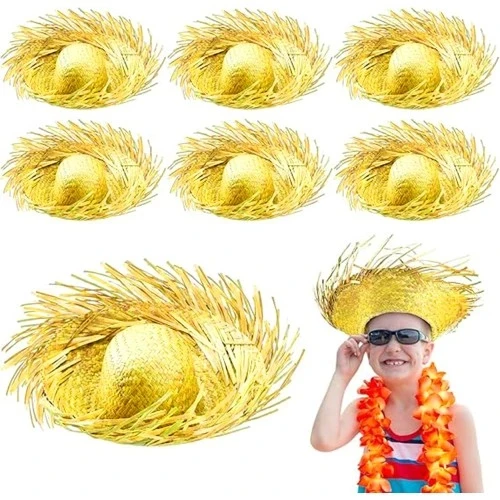 Tropikal Parti Sarı Hasır Hawaii Şapkası - Resim 2