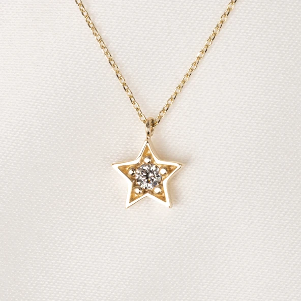 Gümüş Kolye - Zirkon Taşlı Yıldız Desenli 925 Ayar Gümüş Kolye