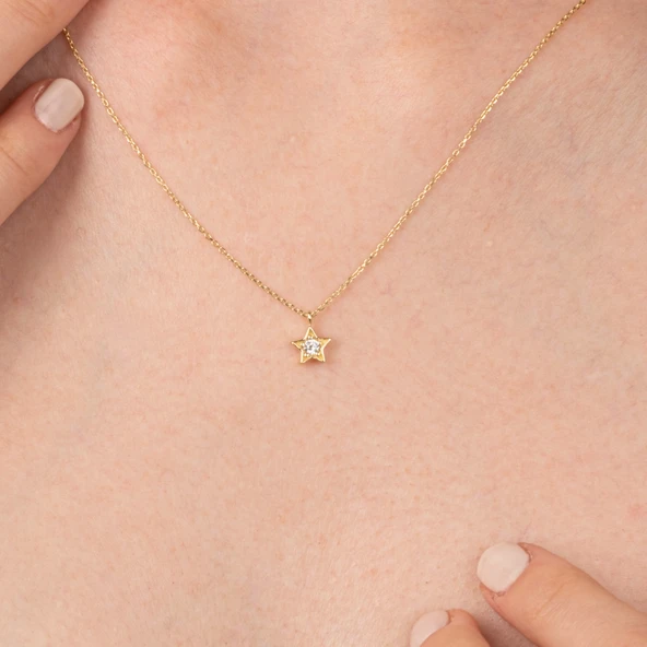 Gümüş Kolye - Zirkon Taşlı Yıldız Desenli 925 Ayar Gümüş Kolye - 5