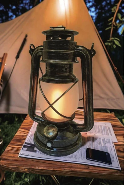 Nostaljik Retro Şarjlı Led Gaz Lambası Görünümlü Gece Lambası - Resim 4