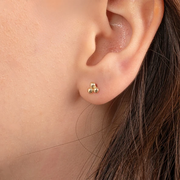 Gümüş Küpe - 925 Ayar Gümüş Üç Toplu Minimal Küpe - 2