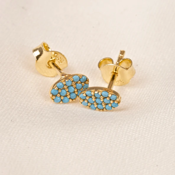 Gümüş Küpe - 925 Ayar Gümüş Sıralı Firuze (Turkuaz) Taşlı Küpe - 4