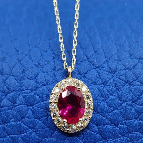 Gümüş Kolye - Lal Taşlı Vintage 925 Ayar Gümüş Kolye-Lal Taşlı Divarane Taşlı Hediyelik Gümüş Kolye - 10